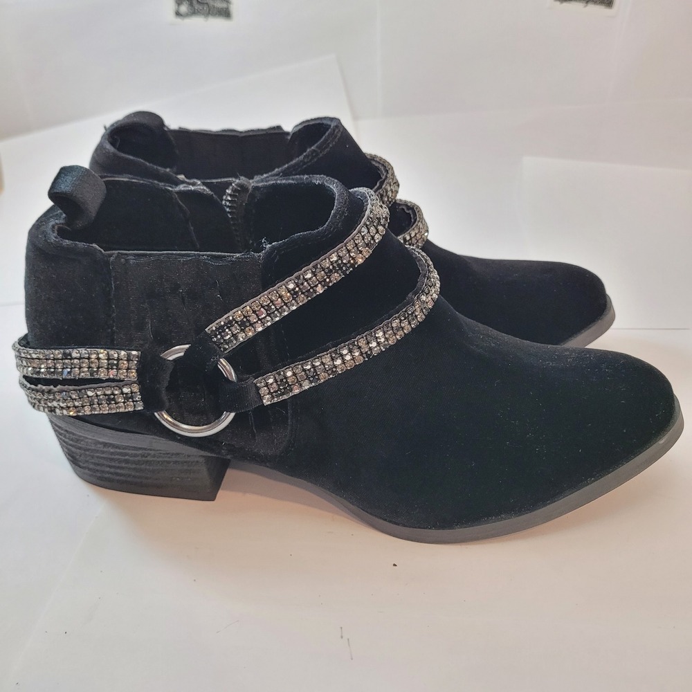 Not Rated Ankle Boots Women Black Velvet Rhinestone Strap‎ NRLB0332-001 Size 8.5